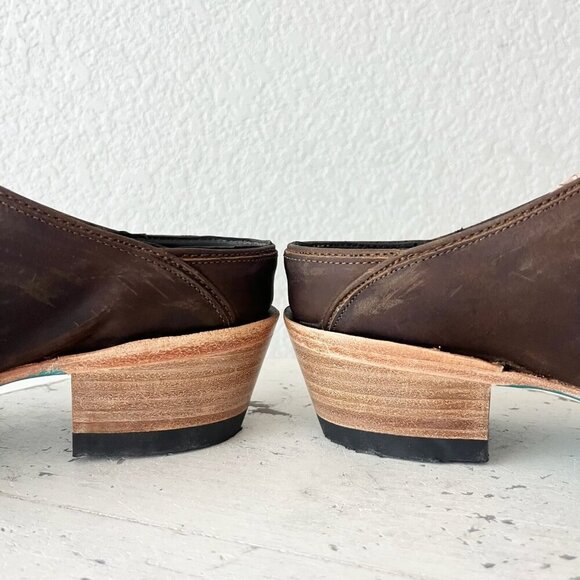 Lane Plain Jane Mule Womens 9 Brown Leather Cowboy Boots Short Western Cowgirl - Picture 8 of 13